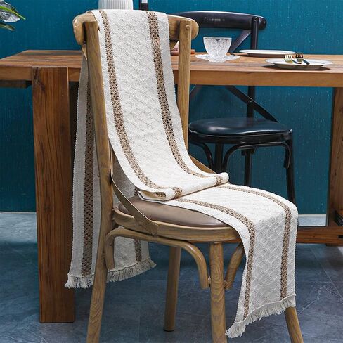 Niviy Boho Table Runner for Easter Spring Home Decor 72 Inches Long Farmhouse Macrame Easter Table Runner Cotton Linen Woven Table Runners for Summer Dining Table Decoration, Beige & Brown in Kuwait