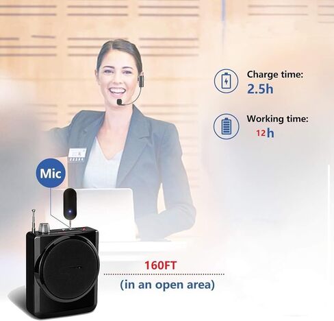 ميكروفون سماعة الرأس اللاسلكية، نظام ميكروفون الرأس لشخصين، نطاق 160 قدمًا، ميكروفونات سماعة الرأس اللاسلكية المزدوجة 2.4 جيجا لمكبر صوت الكاريوكي، مضخم الصوت، نظام PA، اليوغا، التدريس، اللياقة البدنية، الاجتماعات، الدليل السياحي in Kuwait