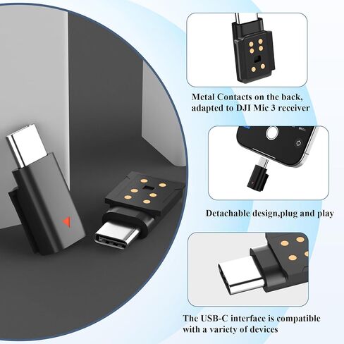 ACANDYA for DJI Mic 3 Adapter USB C Mobile Phone Type-C Phone Wireless Microphone Receiver for DJI Mic 3 Type-C Adapter for iPhone 17 16 Pro 15 for Galaxy S25 S26 Tablet USB C Microphone Accessories in Saudi Arabia