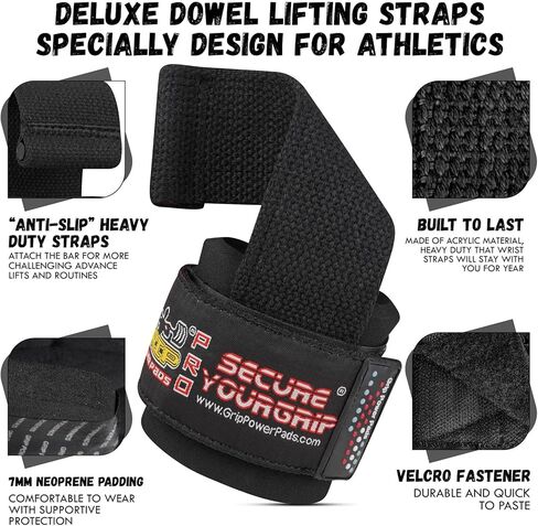 أحزمة معصم مبطنة من النيوبرين لرفع الأثقال وكمال الأجسام واللياقة البدنية - دعم المعصم والقبضة، عبوتان (أسود) in Kuwait