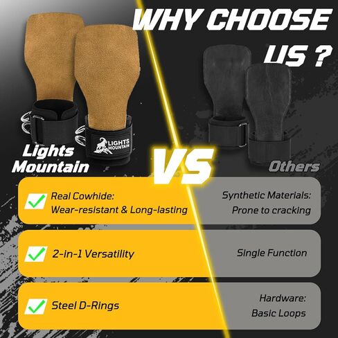 Weight Lifting Straps with D Rings, Leather Palm Grip, 7mm Wrist Support Padding, Adjustable Fit for Cable Machines & Free Weights in Saudi Arabia