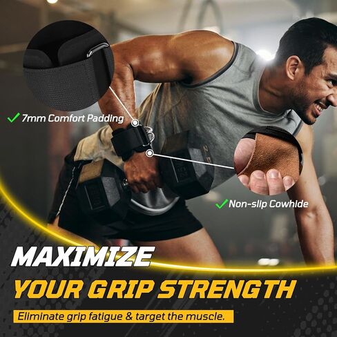 Weight Lifting Straps with D Rings, Leather Palm Grip, 7mm Wrist Support Padding, Adjustable Fit for Cable Machines & Free Weights in Saudi Arabia