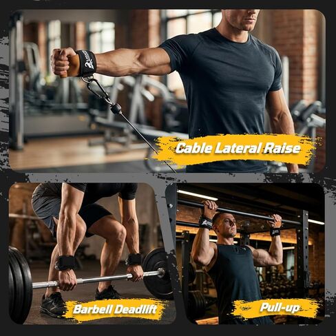 Weight Lifting Straps with D Rings, Leather Palm Grip, 7mm Wrist Support Padding, Adjustable Fit for Cable Machines & Free Weights in Saudi Arabia