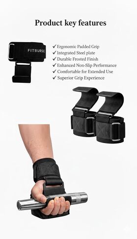 Weight Lifting Hooks with Wrist Straps – Heavy Duty Neoprene Padded Hook & Loop Closure with Palm Guard for Deadlifts, Powerlifting, Bodybuilding & Pull Ups (Pair) in Saudi Arabia