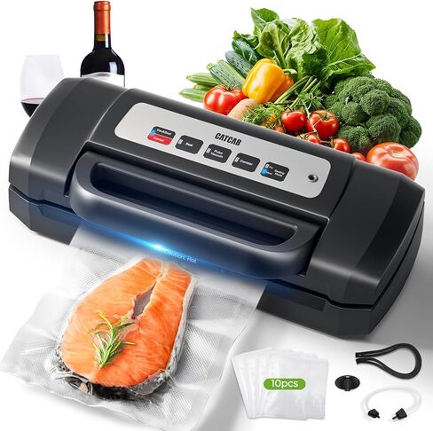 Upgraded Vacuum Sealer for Food, 90kpa Powerful Automatic Food Sealer Vacuum Sealer for Dry/Moist Food Saver, 6-in-1 Food Vacuum Sealer Machine, Easy Lock Handle | Removable Drip Tray | 10 Vacuum Bags in Saudi Arabia