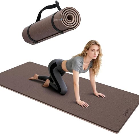 Yoga Mat Thick（8mm）Exercise Mat Non Slip Anti-tear,Pilates Mat for Men and Women,Workout Mats for Home,Barefoot Workouts and Floor Exercise,with Carrier Strap(71"x 24" ) (Light coffee + apricot) in Saudi Arabia