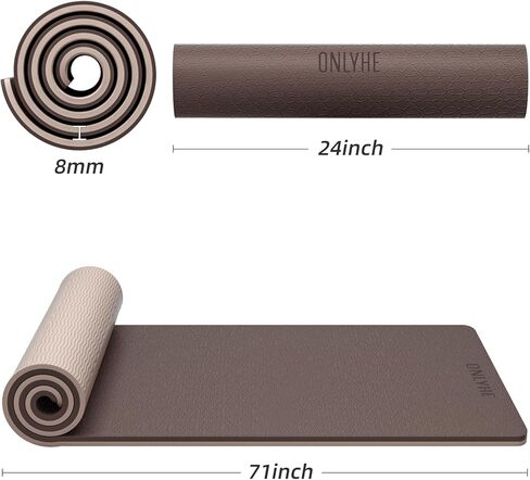Yoga Mat Thick（8mm）Exercise Mat Non Slip Anti-tear,Pilates Mat for Men and Women,Workout Mats for Home,Barefoot Workouts and Floor Exercise,with Carrier Strap(71"x 24" ) (Light coffee + apricot) in Saudi Arabia