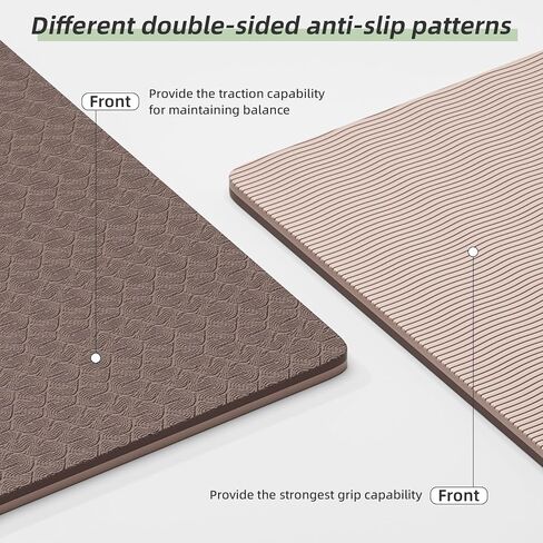 Yoga Mat Thick（8mm）Exercise Mat Non Slip Anti-tear,Pilates Mat for Men and Women,Workout Mats for Home,Barefoot Workouts and Floor Exercise,with Carrier Strap(71"x 24" ) (Light coffee + apricot) in Saudi Arabia
