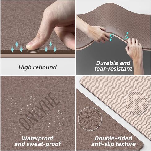 Yoga Mat Thick（8mm）Exercise Mat Non Slip Anti-tear,Pilates Mat for Men and Women,Workout Mats for Home,Barefoot Workouts and Floor Exercise,with Carrier Strap(71"x 24" ) (Light coffee + apricot) in Saudi Arabia