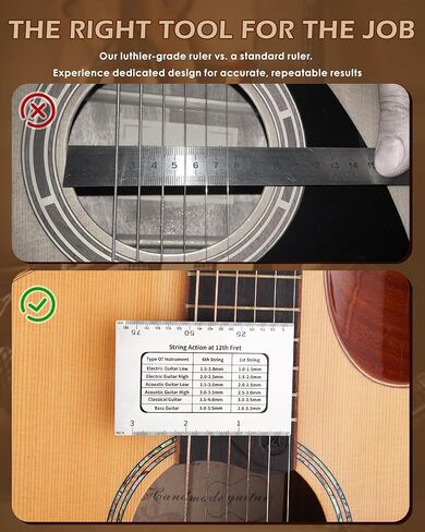 Guitar String Action Gauge Ruler, Professional Setup Tool with Dual mm & 1/64" Scales - for Electric, Acoustic, Bass Guitars - Includes Measurement Chart & Protective Sleeve - Print Silver Edition in Kuwait