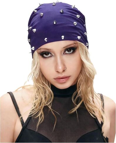 Wdirara Women's Gothic Punk Beanie Procled Compled Skull Caps Beanie Hats in Kuwait