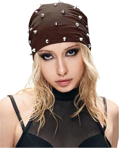 Wdirara Women's Gothic Punk Beanie Procled Compled Skull Caps Beanie Hats in Kuwait