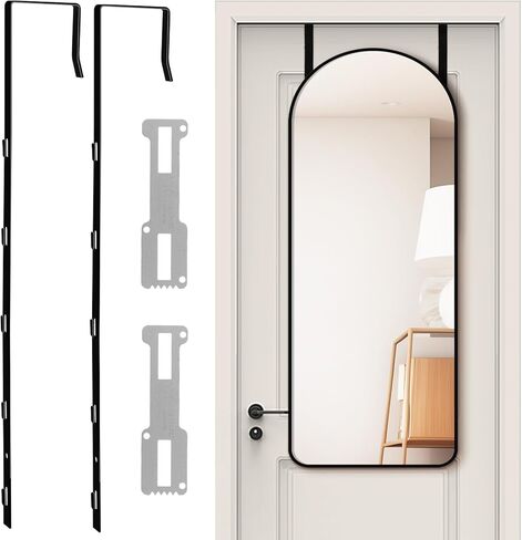 2 PCS Over The Door Mirror Hanger Adjustable Black Metal Mirror Hooks with Protective Lining Heavy Duty Hook for Mirrors with Holes with 2 Iron Filings and Screws in Saudi Arabia