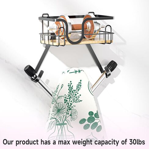 حامل طاولة الكي على الحائط، شماعة طاولة الكي، حامل ألواح الكي فوق الباب لتنظيم غرفة الغسيل، علبة المكواة وألواح الكي، شماعة مكاوي سوداء مع سلة تخزين (على شكل T&V) in Kuwait