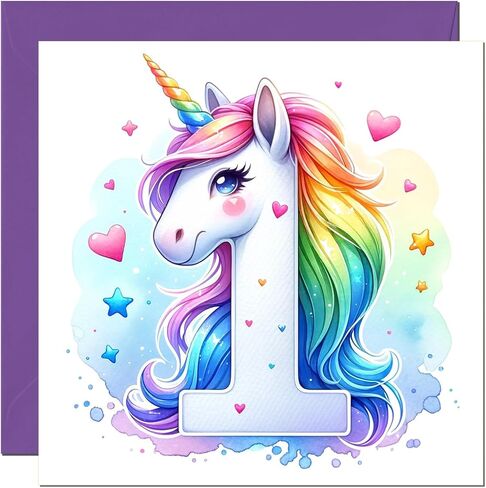 5th Girls Birthday Cards - Rainbow Heart Unicorn Numbers Unicorn Birthday Card for 5 Year old Kids five, fifth in Saudi Arabia