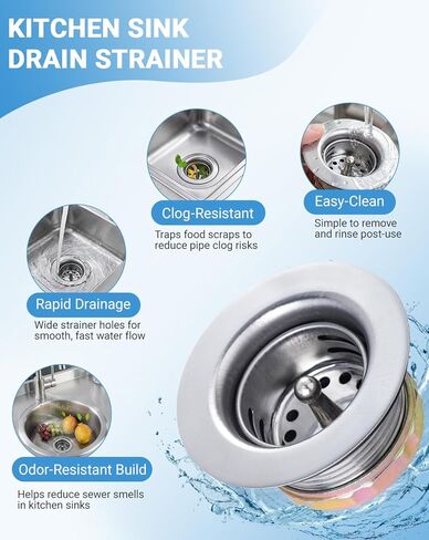 2-Inch Kitchen Sink Drain Strainer, RV Sink Drain Assembly with Basket, Fits 2-Inch/2-1/2-Inch Sink Openings, Anti-Clog Stainless Steel Sink Strainer for Bar & Small Kitchen in Saudi Arabia