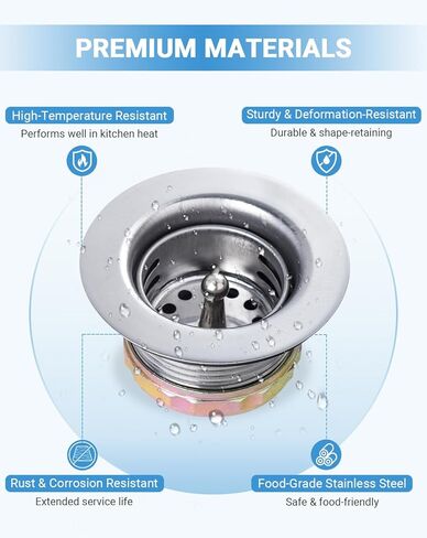 2-Inch Kitchen Sink Drain Strainer, RV Sink Drain Assembly with Basket, Fits 2-Inch/2-1/2-Inch Sink Openings, Anti-Clog Stainless Steel Sink Strainer for Bar & Small Kitchen in Saudi Arabia