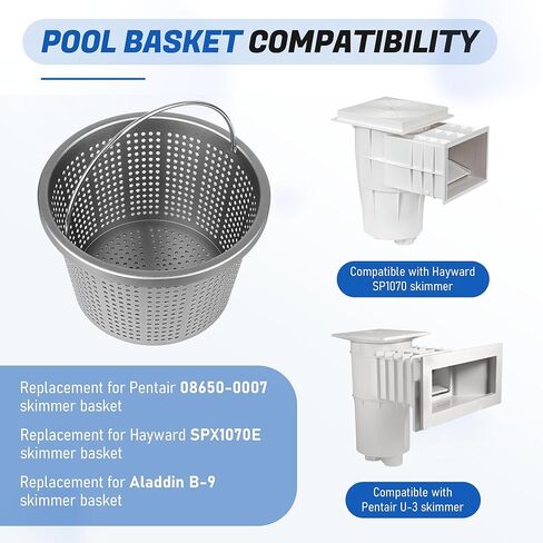 سلة مقشدة لحوض السباحة الداخلي مقاس 8 بوصات - سلة مصفاة معدنية مطورة بمقبض | لـ Pentair U-3، Hayward SP1070/SPX1070E، B-9 | الاستبدال المباشر 08650-0007 وSPX1070E سلال الفلتر العالمية in Kuwait