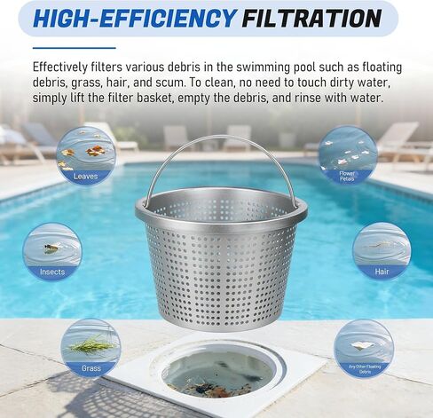 سلة مقشدة لحوض السباحة الداخلي مقاس 8 بوصات - سلة مصفاة معدنية مطورة بمقبض | لـ Pentair U-3، Hayward SP1070/SPX1070E، B-9 | الاستبدال المباشر 08650-0007 وSPX1070E سلال الفلتر العالمية in Kuwait