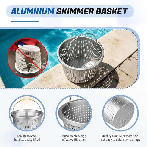 سلة مقشدة لحوض السباحة الداخلي مقاس 8 بوصات - سلة مصفاة معدنية مطورة بمقبض | لـ Pentair U-3، Hayward SP1070/SPX1070E، B-9 | الاستبدال المباشر 08650-0007 وSPX1070E سلال الفلتر العالمية in Kuwait