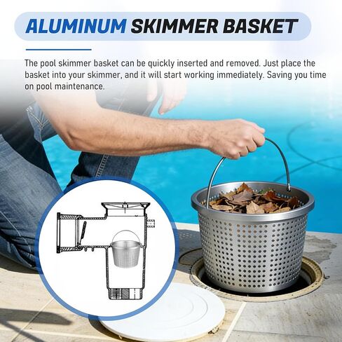 سلة مقشدة لحوض السباحة الداخلي مقاس 8 بوصات - سلة مصفاة معدنية مطورة بمقبض | لـ Pentair U-3، Hayward SP1070/SPX1070E، B-9 | الاستبدال المباشر 08650-0007 وSPX1070E سلال الفلتر العالمية in Kuwait