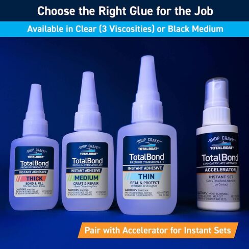 غراء TotalBoat TotalBond أسود متوسط ​​CA | لاصق غراء سيانوأكريليت فائق الجودة مقوى بالمطاط للأعمال الخشبية، وملء الفجوات، وبناء RC، ونماذج الهوايات | أسود، 2 أونصة in Saudi Arabia