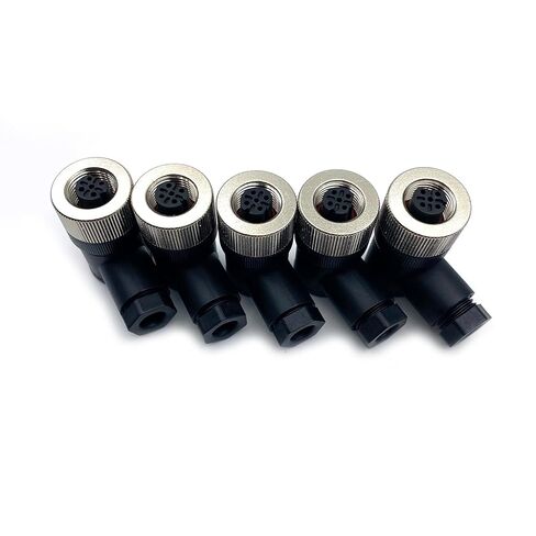 5 قطع M12 4 دبوس موصل أنثى، IP67 مقاوم للماء رمز D موصل دائري صناعي مجال التجميع محول قابل للسلك غير محمي مستشعر نوع الزاوية اليمنى لكابل PG7 250 فولت 4 أمبير in Kuwait