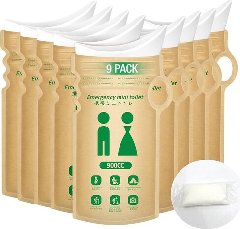 Disposable Urine Bags for Travel, 900ML Portable Solutions for Expedited Travel & Exigency Scenarios,Camping, Traffic Jams, Pregnant, Patient, Kids (Multi-Pack 4/9/12/27)​ (9 Pack) in Kuwait