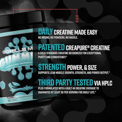 Gorilla Mind Creatine Gummies - Third-Party HPLC Tested | 5g Creapure® Creatine Monohydrate | Verified Potency & Purity | Strength · Power · Lean Muscle | No Added Sugar | Blue Raspberry Flavor in Saudi Arabia