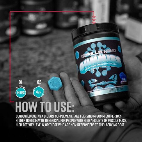 Gorilla Mind Creatine Gummies - Third-Party HPLC Tested | 5g Creapure® Creatine Monohydrate | Verified Potency & Purity | Strength · Power · Lean Muscle | No Added Sugar | Blue Raspberry Flavor in Saudi Arabia