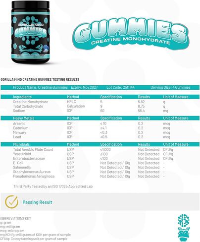 Gorilla Mind Creatine Gummies - Third-Party HPLC Tested | 5g Creapure® Creatine Monohydrate | Verified Potency & Purity | Strength · Power · Lean Muscle | No Added Sugar | Blue Raspberry Flavor in Saudi Arabia