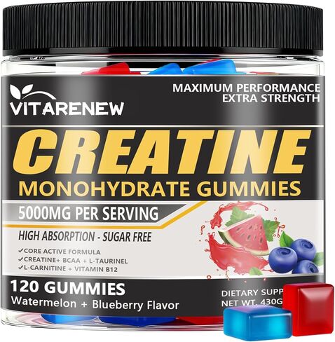علكات الكرياتين 120 قطعة - نكهة البطيخ والتوت، 5000 ملغ من الكرياتين مونوهيدرات مع BCAA، وL-Taurine والإلكتروليتات لنمو العضلات والقوة والطاقة - قابلة للمضغ للرجال والنساء in Kuwait