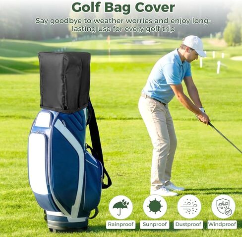 غطاء حقيبة جولف، غطاء مطر لحقيبة الجولف مقاس 34 × 33 × 20 بوصة، غطاء غطاء حقيبة جولف مقاوم للماء والغبار مع سحاب أمامي، وأشرطة قابلة للتعديل وتصميم فتحة سفلية، يناسب حقائب الحامل والعربة (أسود) in Kuwait