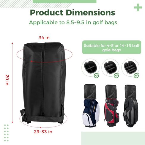 غطاء حقيبة جولف، غطاء مطر لحقيبة الجولف مقاس 34 × 33 × 20 بوصة، غطاء غطاء حقيبة جولف مقاوم للماء والغبار مع سحاب أمامي، وأشرطة قابلة للتعديل وتصميم فتحة سفلية، يناسب حقائب الحامل والعربة (أسود) in Kuwait