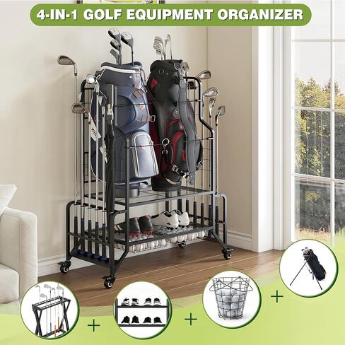 حقيبة الجولف لتخزين المرآب منظم حقيبة الجولف يناسب حقيبتين إضافيتين لنوادي كرات الأحذية وإكسسوارات معدات الجولف رف تخزين الجولف لسقيفة نادي المرآب in Kuwait