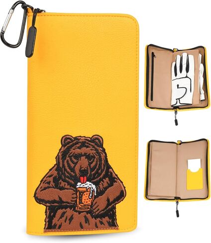 Golf Glove Holder Case for Accessories Portable Golfer Gifts for Men & Women Caddy Organizer Case with Storage Slots for Cards, Tees & Ball Markers Embroidered Beer Bear in Saudi Arabia