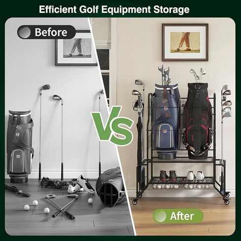 حقيبة الجولف لتخزين المرآب منظم حقيبة الجولف يناسب حقيبتين إضافيتين لنوادي كرات الأحذية وإكسسوارات معدات الجولف رف تخزين الجولف لسقيفة نادي المرآب in Kuwait