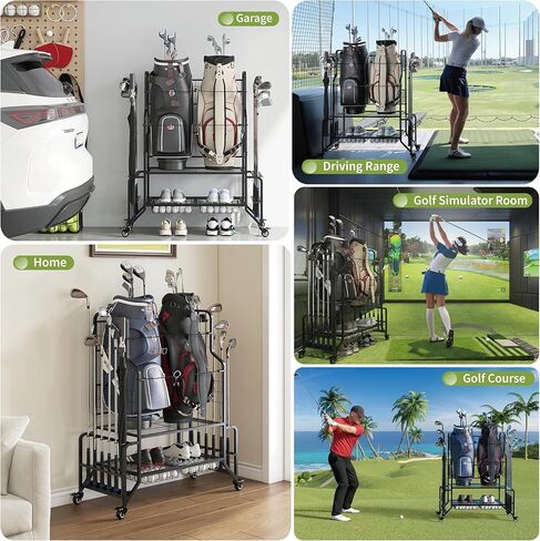 حقيبة الجولف لتخزين المرآب منظم حقيبة الجولف يناسب حقيبتين إضافيتين لنوادي كرات الأحذية وإكسسوارات معدات الجولف رف تخزين الجولف لسقيفة نادي المرآب in Kuwait