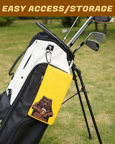 Golf Glove Holder Case for Accessories Portable Golfer Gifts for Men & Women Caddy Organizer Case with Storage Slots for Cards, Tees & Ball Markers Embroidered Beer Bear in Saudi Arabia