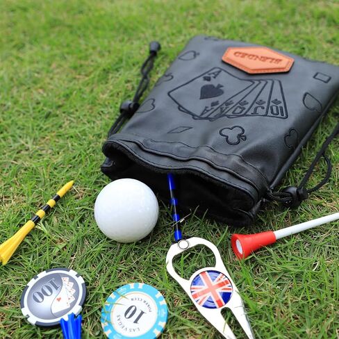Golf Valuables Pouch Poker Embroidery Golf Pouch Bags with Drawstrings Leather Golf Tee Bag Pouchs for Men Women in Saudi Arabia
