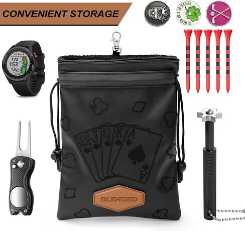 Golf Valuables Pouch Poker Embroidery Golf Pouch Bags with Drawstrings Leather Golf Tee Bag Pouchs for Men Women in Saudi Arabia