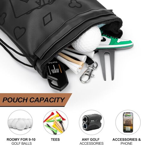 Golf Valuables Pouch Poker Embroidery Golf Pouch Bags with Drawstrings Leather Golf Tee Bag Pouchs for Men Women in Saudi Arabia
