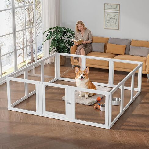 Bienven Clear Acrylic Dog Playpen, Transparent Dog Playpen Indoor, 8 Pcs 24" Easy Assemble Clear Pet Pen for Dogs, Cats, Bunnies, Pigs in Kuwait