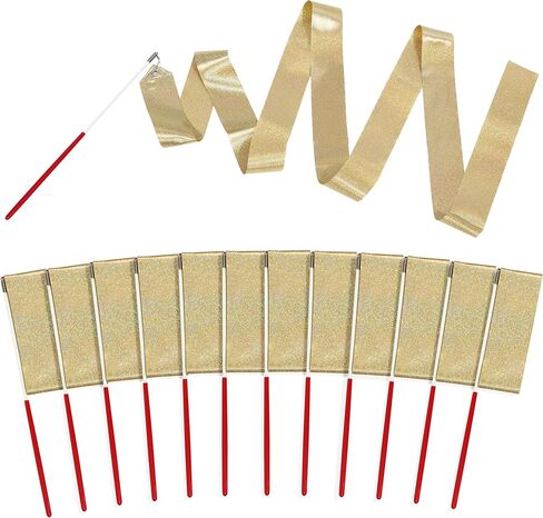 Glitter Shimmering Dance Ribbon Sparkling Artistic Dancing Ribbon Gymnastics Dance Flag With 360 Degree Twirling Stick Baton, 12 Pack 78.7" Bling Dancer Wand Streamers Gym Training Wand Dancing Band in Kuwait