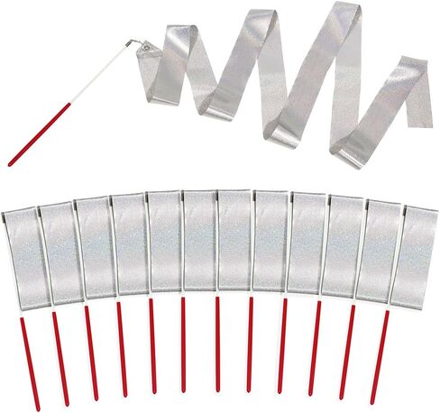 Glitter Shimmering Dance Ribbon Sparkling Artistic Dancing Ribbon Gymnastics Dance Flag With 360 Degree Twirling Stick Baton, 12 Pack 78.7" Bling Dancer Wand Streamers Gym Training Wand Dancing Band in Kuwait