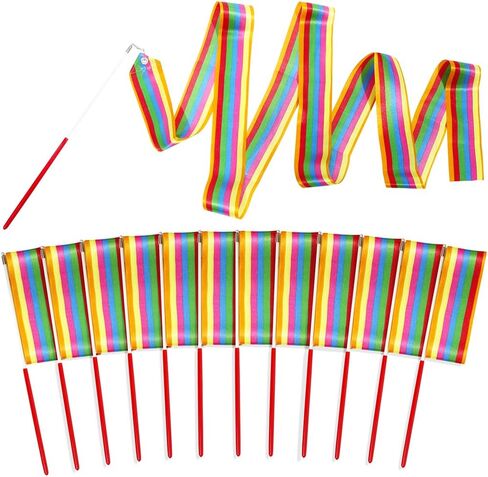 Glitter Shimmering Dance Ribbon Sparkling Artistic Dancing Ribbon Gymnastics Dance Flag With 360 Degree Twirling Stick Baton, 12 Pack 78.7" Bling Dancer Wand Streamers Gym Training Wand Dancing Band in Kuwait