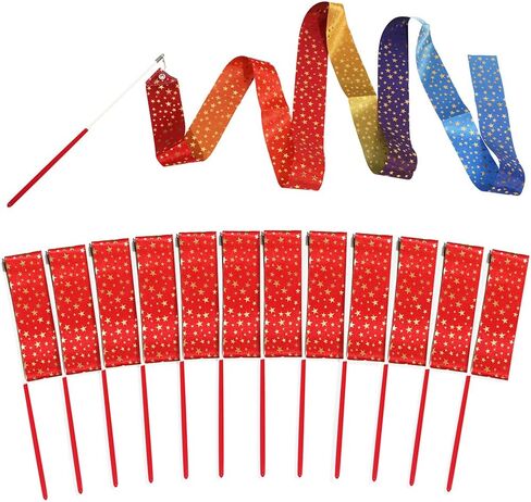 Glitter Shimmering Dance Ribbon Sparkling Artistic Dancing Ribbon Gymnastics Dance Flag With 360 Degree Twirling Stick Baton, 12 Pack 78.7" Bling Dancer Wand Streamers Gym Training Wand Dancing Band in Kuwait