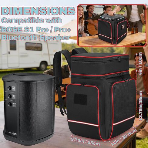حقيبة ظهر متوافقة مع Bose S1 Pro Plus، حقيبة حمل مكبر صوت بلوتوث للسفر لـ Bose S1 Pro/Pro Plus، ميكروفون، شاحن، كابل وملحقات، أسود in Kuwait