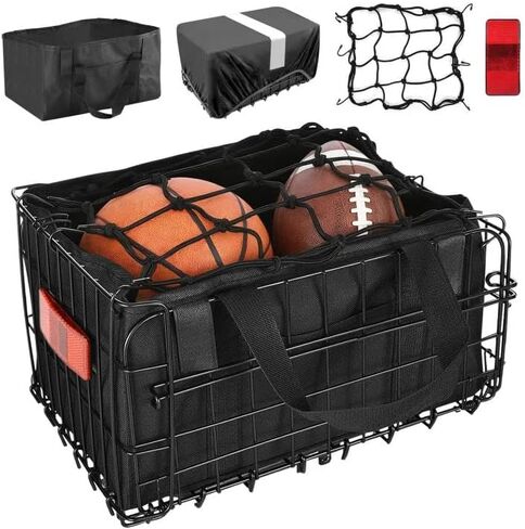 Folding Rear Bike Basket for Rear Rack, Collapsible Metal Bicycle Cargo Basket with Waterproof Cover & Liner Bag, Heavy Duty Bike Basket for Groceries, Pets, Commuting (56 lbs) in Saudi Arabia