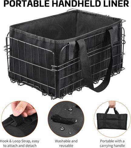 Folding Rear Bike Basket for Rear Rack, Collapsible Metal Bicycle Cargo Basket with Waterproof Cover & Liner Bag, Heavy Duty Bike Basket for Groceries, Pets, Commuting (56 lbs) in Saudi Arabia